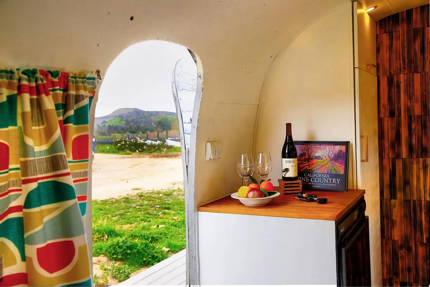 image of airstream table with wine glasses